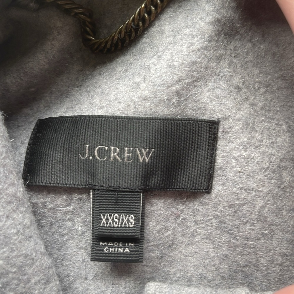 J. Crew Gray Wool Toggle Hooded Cape Coat with Tan Leather Accents - Picture 10 of 12